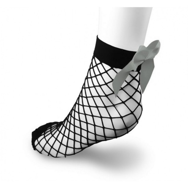 Mrežaste ženske nogavičke s pentljo sive